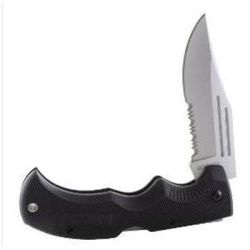 Old Timer Safe-T-Grip Folding Knife, 3.6" Partially Serrated Stainless Steel Blade, Nylon Sheath