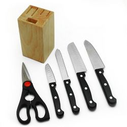 Gibson Collarette 6 Piece Stainless Steel Preparation Cutlery Knife Set with Wood Block