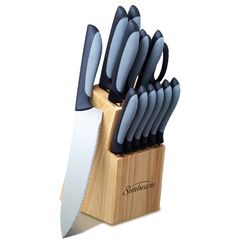 Sunbeam Durant 14 Piece Stainless Steel Cutlery Set in Black with Wood Block